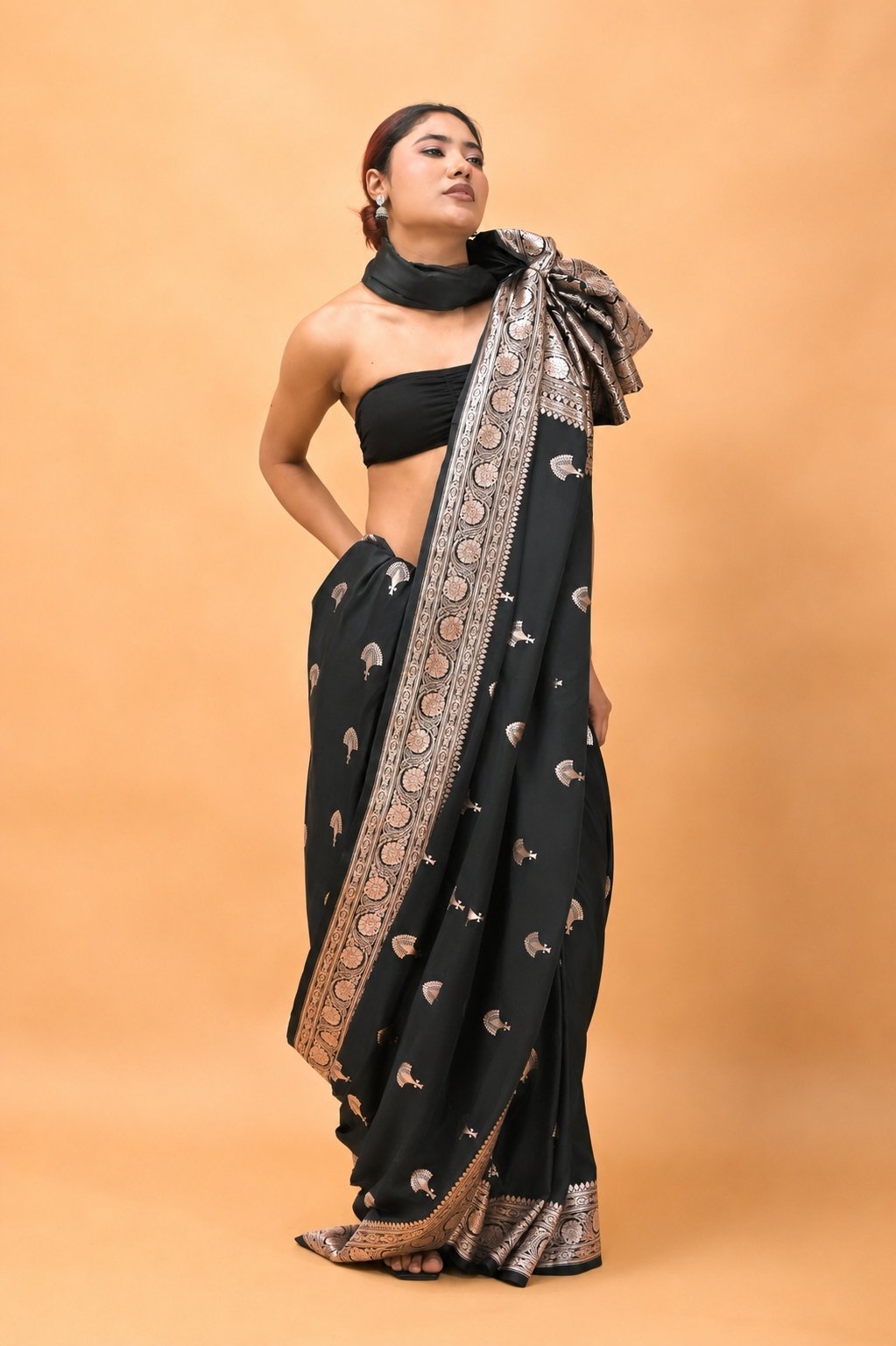 Black Mashroom Buta Silk Banarasi katan Saree